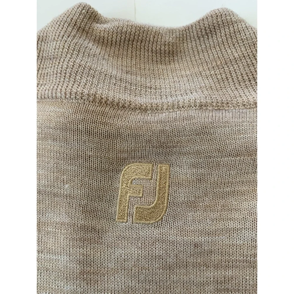 Footjoy Quarter Zip Golf Sweater Mens XXL Tan Beige Argyle 100% Wool Wind Logo